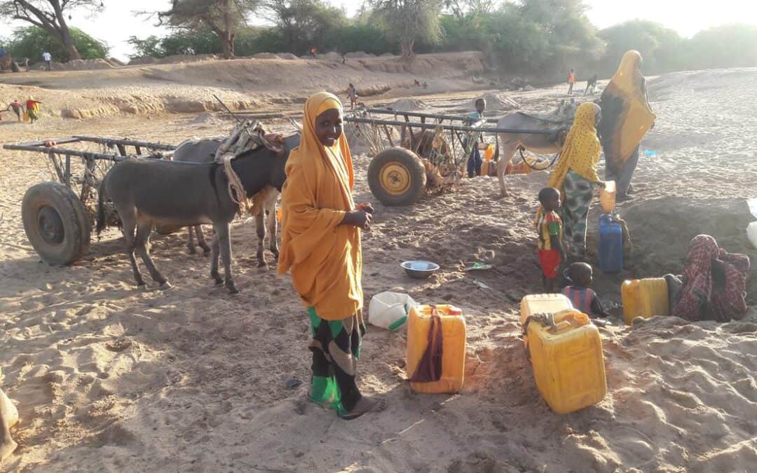 Qurac damer community waiting for water yeild from an oasis of dried river dawa in Dollow Somalia 2019 drought Gedo